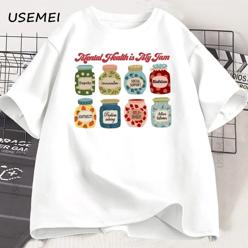 Mental Health T Shirt Men Women Psychologist T-Shirt School Psych Tshirt Casual Cotton Short Sleeve Graphic T Shirts Streetwear