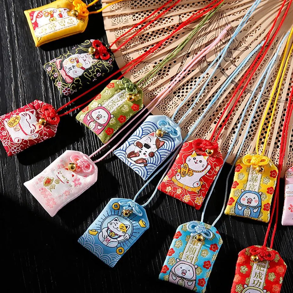 1PC Japanese Prayer Omamori Pray Fortune Beauty Health Safety Lucky Charms Wealth Bag Guard Pendant Keychain Couple Gift