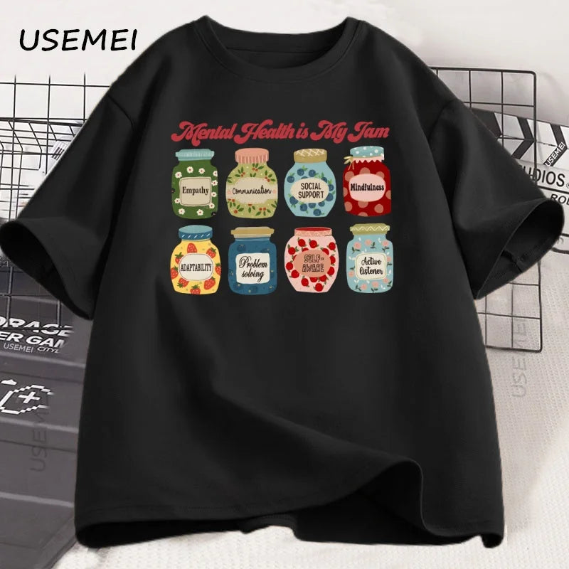 Mental Health T Shirt Men Women Psychologist T-Shirt School Psych Tshirt Casual Cotton Short Sleeve Graphic T Shirts Streetwear