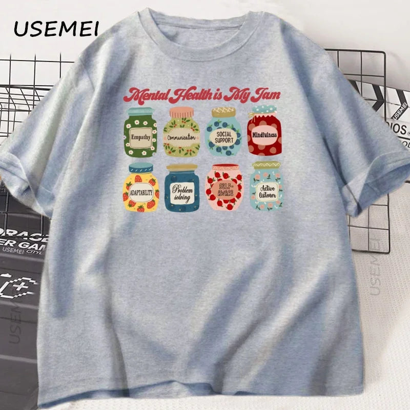 Mental Health T Shirt Men Women Psychologist T-Shirt School Psych Tshirt Casual Cotton Short Sleeve Graphic T Shirts Streetwear