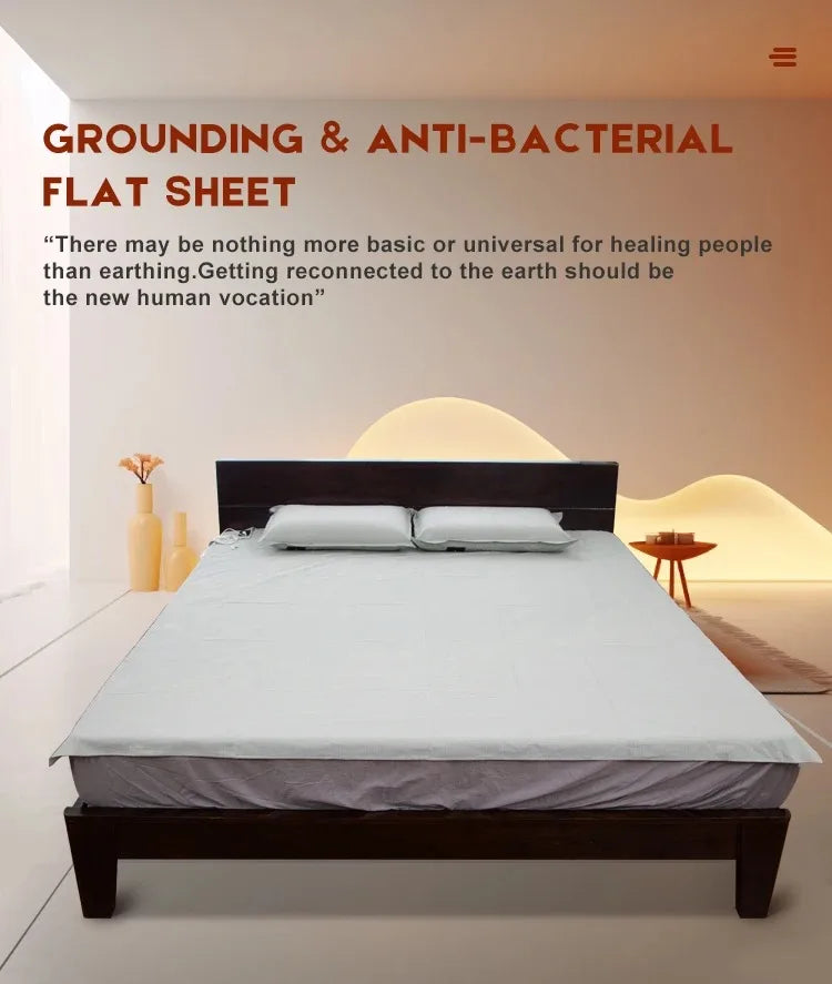 Grounding Flatted Bed Sheets with 10% Silver Fiber & Organic Cotton- Conductive with Grounding Cord, Grounding Keep Good Sleep
