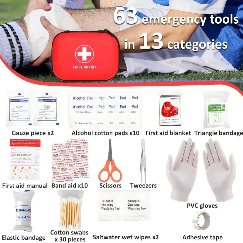 Mini first aid kit, CIYIN 63 part first aid kit outdoor small, car, outdoor, bicycle, travel, sports, hiking, camping, rescue.