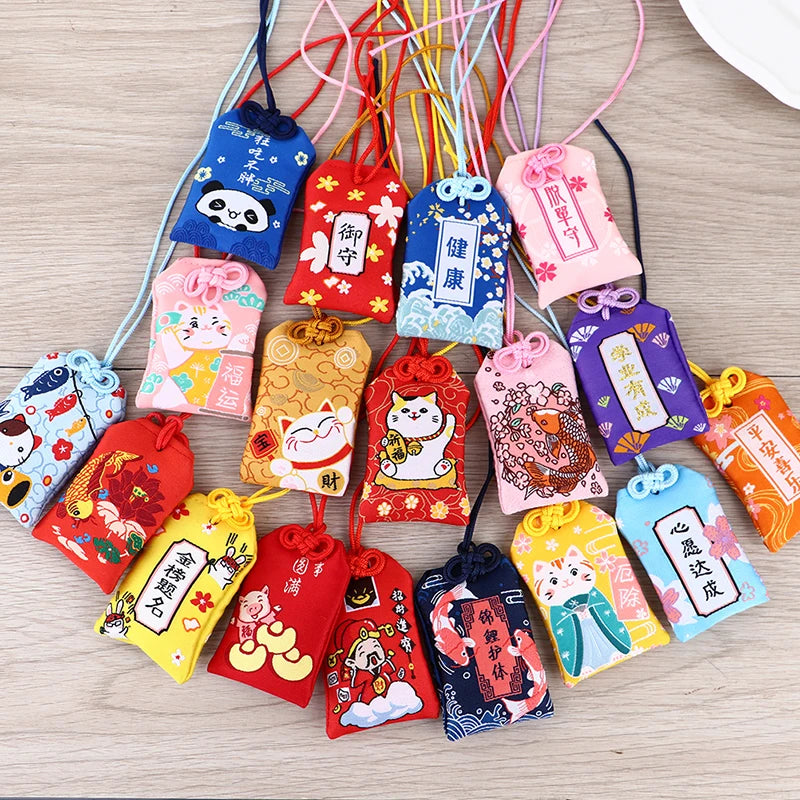 Japanese Prayer Omamori Pray Fortune Beauty Health Safety Lucky Charms Wealth Bag Guard Talisman Pendant Keychain Couple Gift