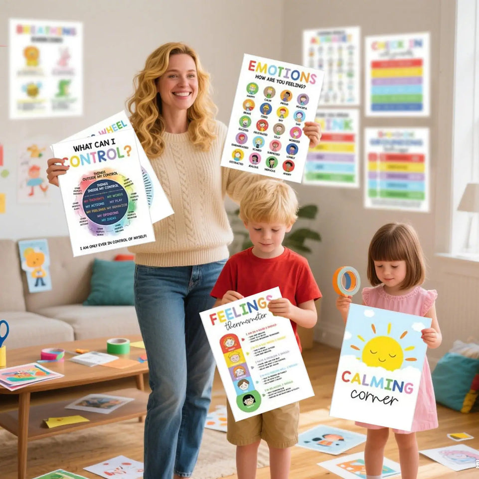 12pcs Mental Health Psychology Coping Skills Poster Kids Calming Corner Posters Classroom Emotions Painting Wall Art Picture