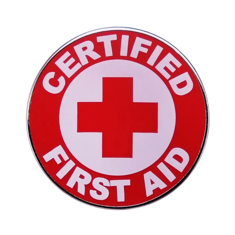 Red Cross Certified First Aid enamel pin Health Safety Medical Nursing Doctors Hospital Badge