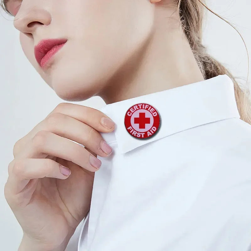 Red Cross Certified First Aid enamel pin Health Safety Medical Nursing Doctors Hospital Badge