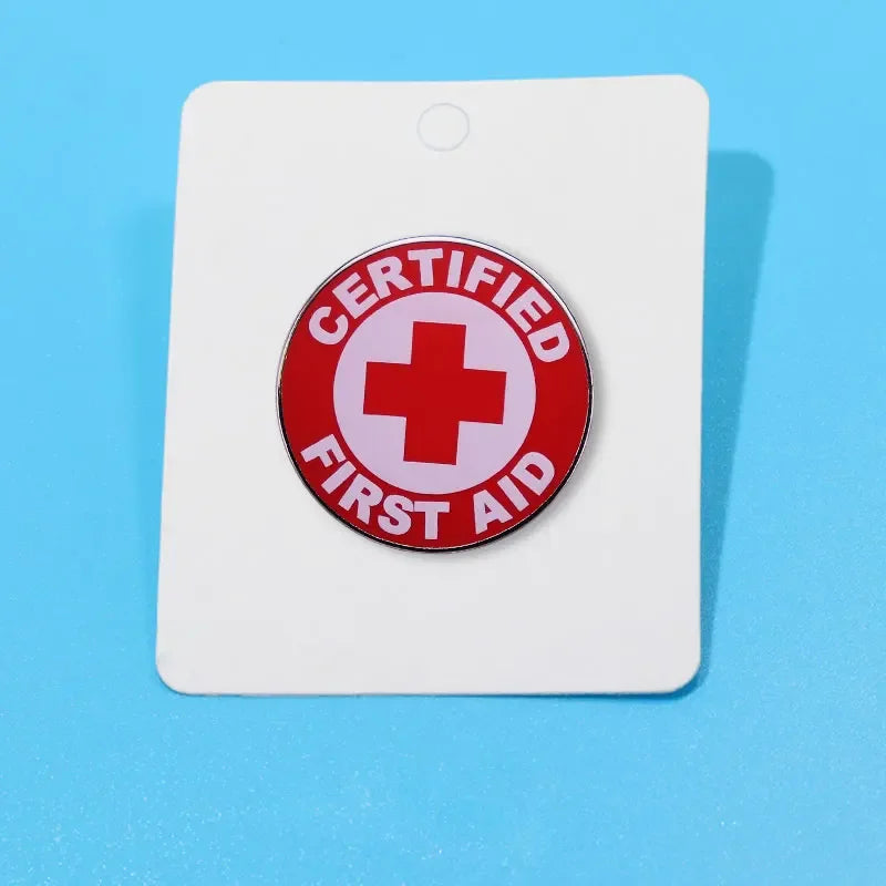 Red Cross Certified First Aid enamel pin Health Safety Medical Nursing Doctors Hospital Badge