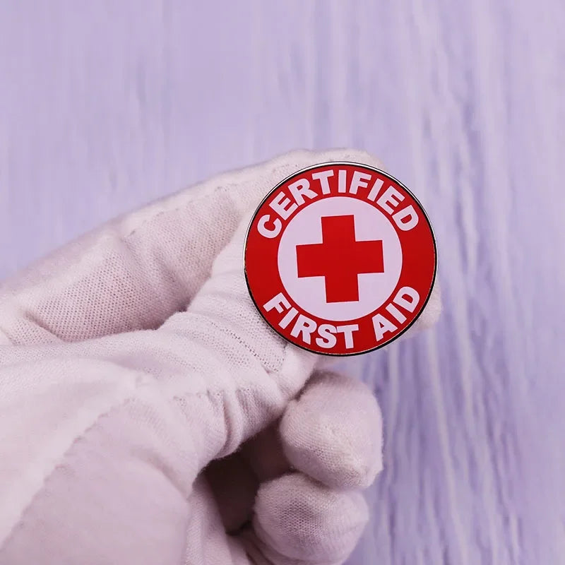 Red Cross Certified First Aid enamel pin Health Safety Medical Nursing Doctors Hospital Badge