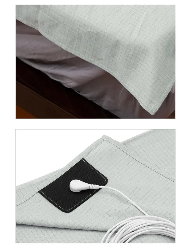 Grounding Flatted Bed Sheets with 10% Silver Fiber & Organic Cotton- Conductive with Grounding Cord, Grounding Keep Good Sleep