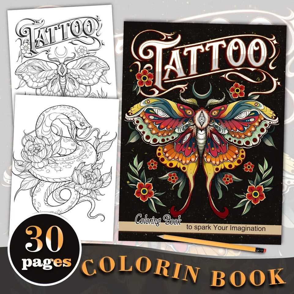 [Mindfulness Coloring Book for Adults] Upgraded 34-Page Adult Coloring Book - 8.3X 11.7inch , Mindfulness Coloring Activities, Colorfulful Tattoo Designs, Paper - Perfect as a Gift for Birthdays, Halloween, Thanksgiving, Chri