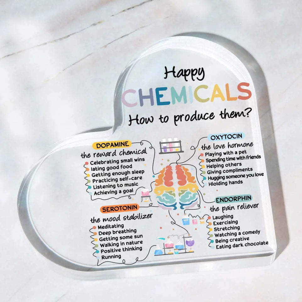 Mental Health Awareness Decor, Psychotherapy Affirmations Heart Acrylic Sign, School Counselor Sign, Happiness Chemicals Decor
