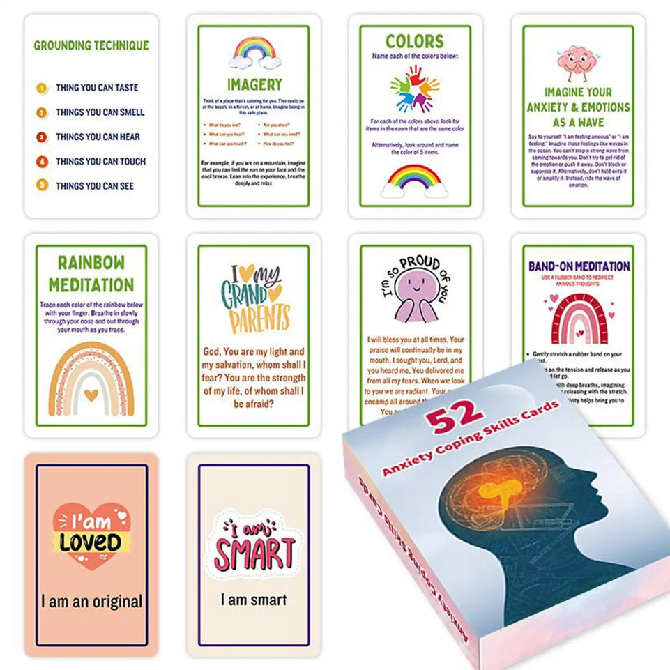 52 Double Sided Mental Health Cards Portable Feelings Emotions Learning Tool for Social Situations Stress Management Mind Brain