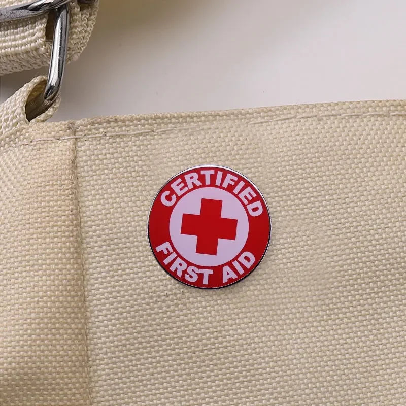 Red Cross Certified First Aid enamel pin Health Safety Medical Nursing Doctors Hospital Badge