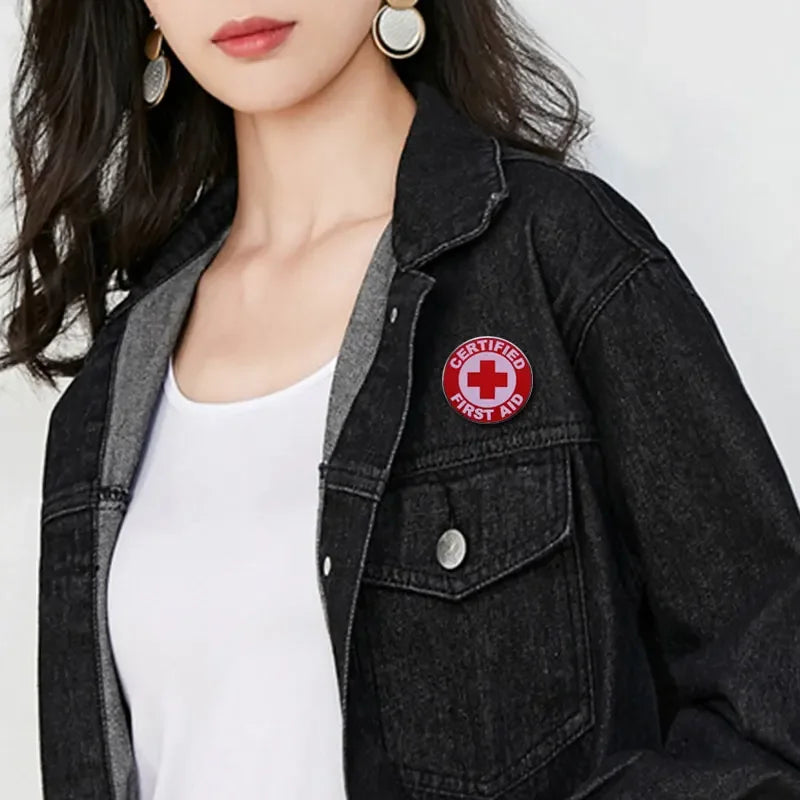 Red Cross Certified First Aid enamel pin Health Safety Medical Nursing Doctors Hospital Badge