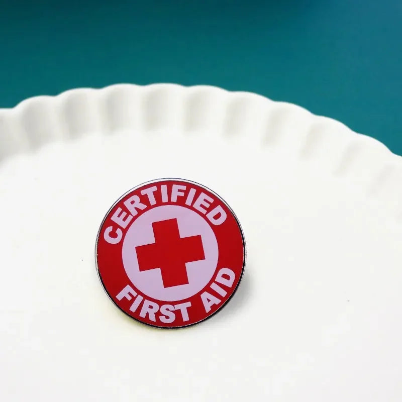 Red Cross Certified First Aid enamel pin Health Safety Medical Nursing Doctors Hospital Badge